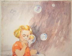 Helen Mary Jacobs Children’s Illustration Painting Blowing Soap Bubbles 2, Fine!
