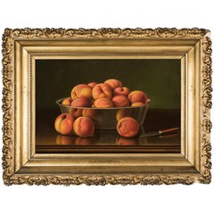 Levi Wells Prentice Oil Painting, Still Life with Peaches in a Silver Bowl