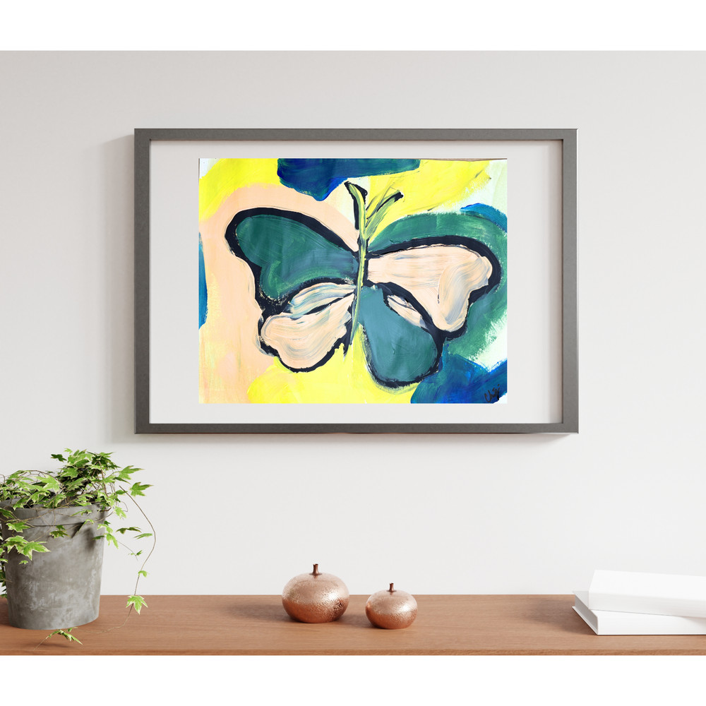 Butterfly, Abstract Expressionism 11×14 Multi-Colored Hand Painted Paper