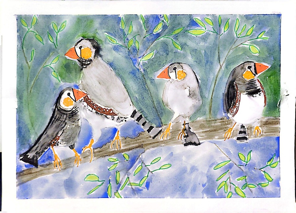 Zebra Finches Contemporary Impressionist Original Watercolor 11×14 Paper Signed