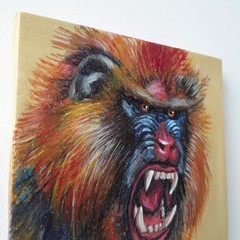 Original Acrylic Painting Colorful Mandrill Monkey Portrait Small Hand Painted