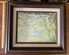 vintage oil landscape painting on canvas art fall aspens Colorado Rockies framed