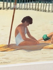 British American Artist Alan Falk W/C. New England Beach Scene. Signed. 1982