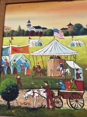 Original Folk Art Oil Painting Signed S. Zoto Carnival Fair Scene