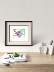 Purple Grapes, White Wine Gold Goblet Vibrant Watercolor 5×7 Original
