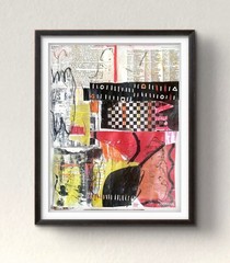 Hand Painted Abstract 11×14 Acrylic Collage Painting on Paper, Holly Hammond