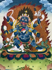 Mahakala Thangka, Mahakala on cotton Canvas, Silk Brocade Mahakala Thanka