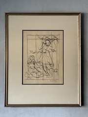 FRANCIS DE ERDELY ANTIQUE MODERN ABSTRACT WOMAN INK DRAWING PAINTING OLD ART 50s