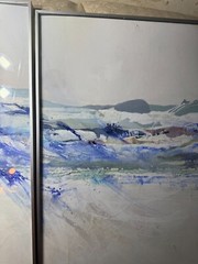 Delores Ann Ziegler (20th c) „Abstract Scene“ Mixed Media Triptych Artwork