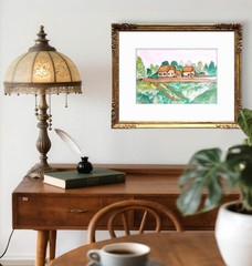 Country Home Contemporary Watercolor Expressionist Original Painting 9x12in