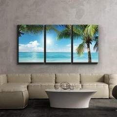 Contemporary Art Work Tropical Blue Waters Palm Tree Canvas Wall Decor Beach