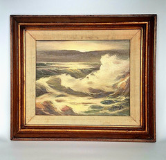 Vintage Original Oil Painting – Ocean Seascape – Nice Wood Frame – Signed