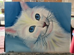 Original Oil painting art on canvas 11 x 14 in portrait colorful abstract cat