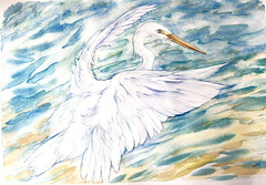 Great Egret Bird Watercolor Original Painting