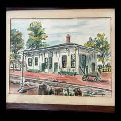 Original Watercolor Painting Signed Framed HADDONFIELD NEW JERSEY TRAIN STATION