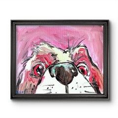 Aleph Original Art Dog 14×11 Abstract Expressionist Decor Painting Canvas