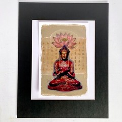 Lotus Pose Original Asian Buddha Lotus Image Transfer Collage Painting 11x14in