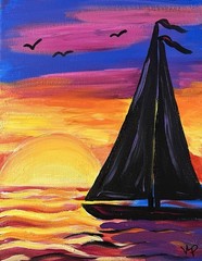 Sailboat Lake Sunset Original Impressionist Art Acrylic 8×10” Canvas VLP