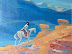 Native American South West Indian on White Horse Landscape Painting 12×16