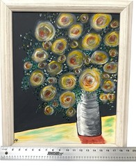 Original Floral Still Life Acrylic Painting Framed on Canvas Signed AD 19×23.5