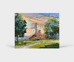 Oil painting Round Tower Ostroh Castle Ukrainian painter Canvas original art