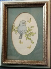 VTG Carol Morrison Watercolor, Perched Bird Framed And Matted Butterfly Blue A3