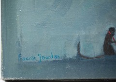 Vintage Francoise Gerard Oil Painting Surrealist French Rue du Marche 13×16″