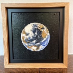 Original Oil Painting THE EARTH 8in Square Canvas In 10in Wood Deep Box Frame