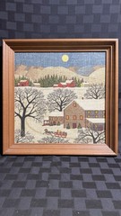 Colored Winter Americana Print On Textured Canvas Kay Dee Company Initialed KB