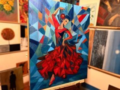 Original Cubist Flamenco Dancer Oil Painting 16×20 – Expressive Figurative Art o