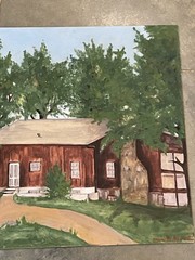 Vintage Painting 24” by 18” Cabin Alabama Folk Outsider 1970’s Signed