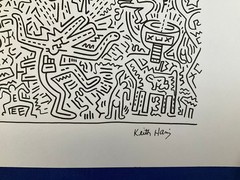KEITH HARING – painting drawing 11.8 x 15.7 in on old paper signed stamped