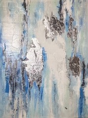 Contemporary Canvas Abstract Framed Rectangle Painting with Silver Frame 22