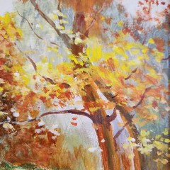 PAUL BRAND ORIGINAL ACRYLIC ON CANVAS BOARD FALL 13 by 12 inches