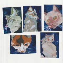 ACEO Original Art Card 2.5 x 3.5 Gouache mini painting cat/kitten