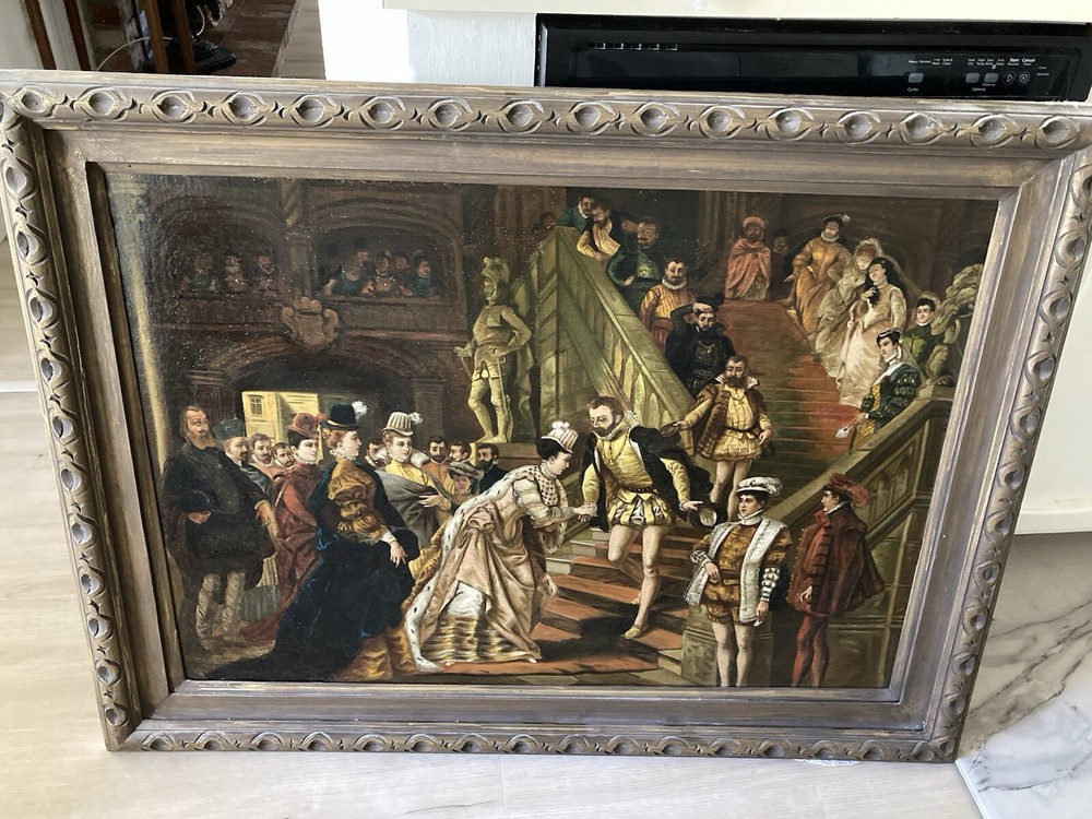 Antique European Painting Oil On Canvas, Solid Wood Frame Masters Style