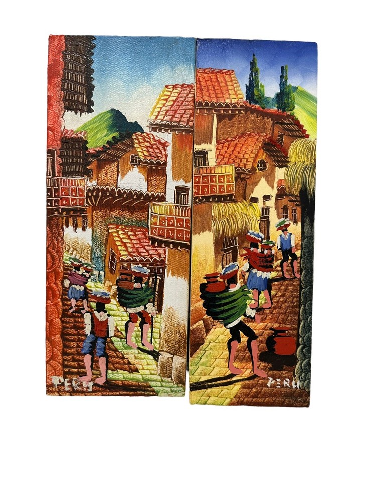 Peruvian Street Scene Oil on Canvas Signed Original Artwork Painting Peru
