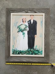 Vintage Oil On Canvas Of Just Married Couple