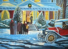 HOWARD SEGAR, VINTAGE XMAS CHRISTMAS CAROLERS SNOWY WINTER HOLIDAY CHARMING OIL