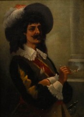 Reno – Framed 19th Century Oil, Portrait of a Cavalier Smoking a Pipe