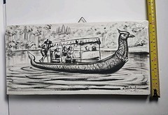 Original Cambodian Painting Phenom Phen Signed By Local Artist Canvas Wood Block