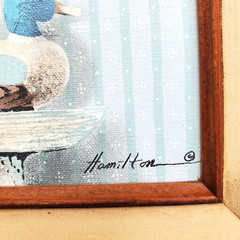 Framed Hamilton Cat & Duck Decoy Oil Painting Folk Country, Cabin Farm House