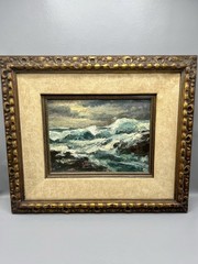 Vintage Signed ALINESCH Original Oil Painting Seascape Ocean Waves Framed Art