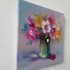 Colorful Floral Bouquet Original Oil Painting Impressionist Still Life Wall Art