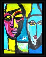 Expressionism/Abstract 11×14 Happy Couple Signed Colorful Hand Made Art Painting