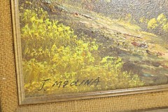 Vintage Landscape Farmhouse Scene Oil Painting On Canvas Signed J Medina