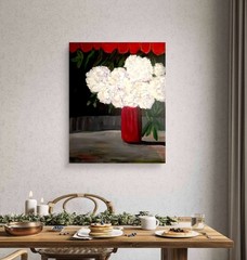Modern Floral Still Life Painting 30×24 | Red White Black | Contemporary Art