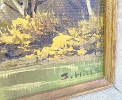 Vintage S. Hills Original Landscape Oil Painting Framed & Signed 17″ x 15″