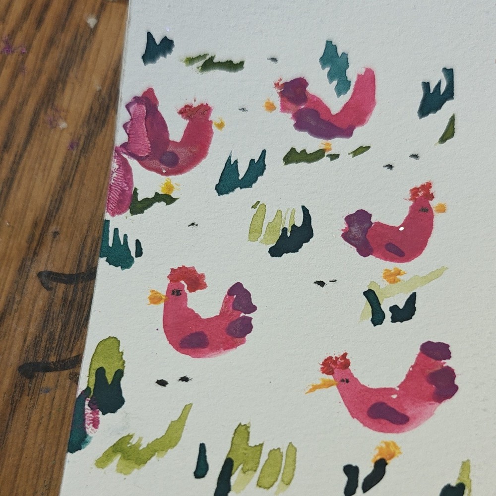 ACEO by Emily Meinert miniature bird painting on paper folk art animals theme