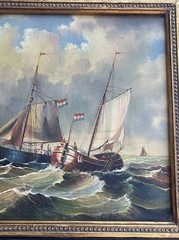 ANTIQUE NAUTICAL SHIP PAINTING BOAT SEASCAPE VINTAGE MYSTERY ARTIST